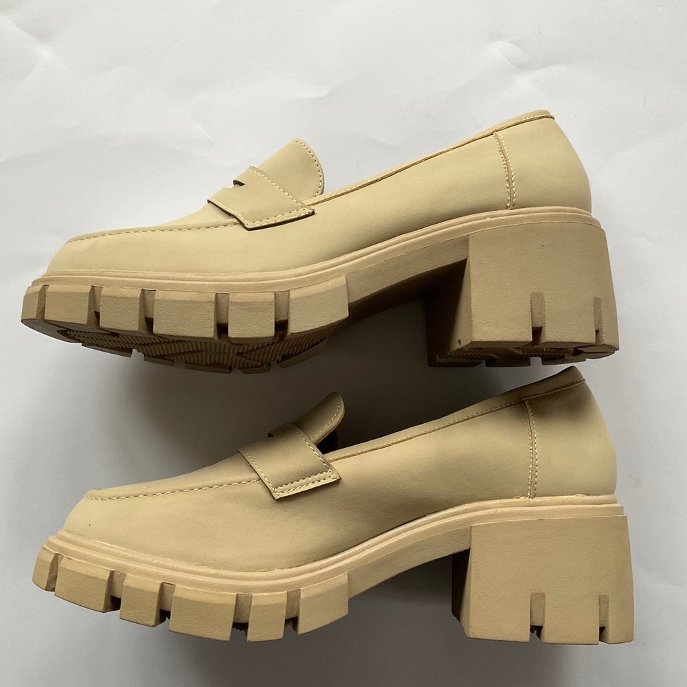 NWOT‎ Sincerely Jules Shoes Beige Chunky Platform Penny Loafers Block Heel 7.5 - Picture 2 of 14